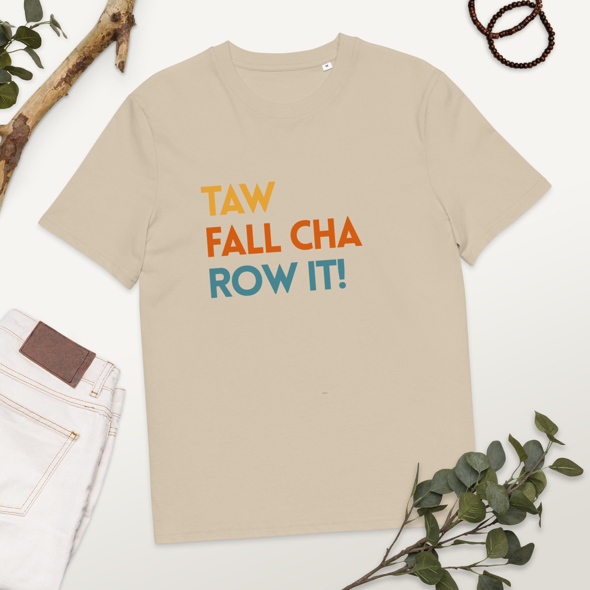 
Funny Irish slogan T-shirt in stone with ‘Ta failte romhat’ text